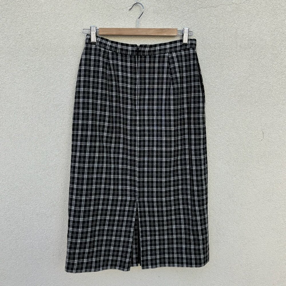 Black and White Wool Blend Gingham Plaid Skirt - Picture 3 of 5